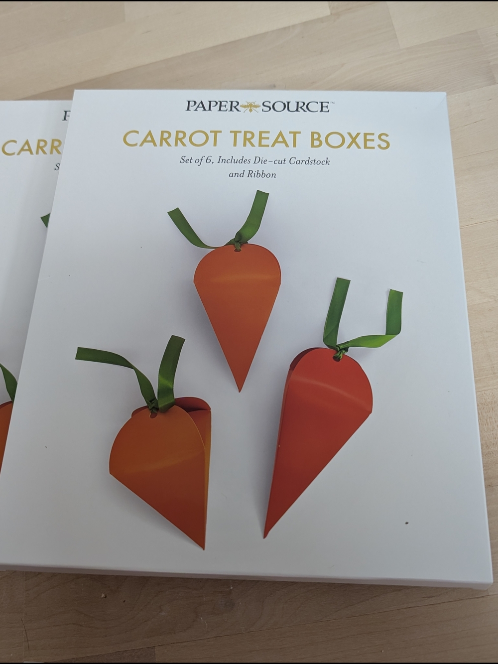 Paper Source Orange Carrot Treat Boxes with Green Ribbon